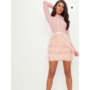 Dusty Pink Feather Skirt Bodycon Dress
